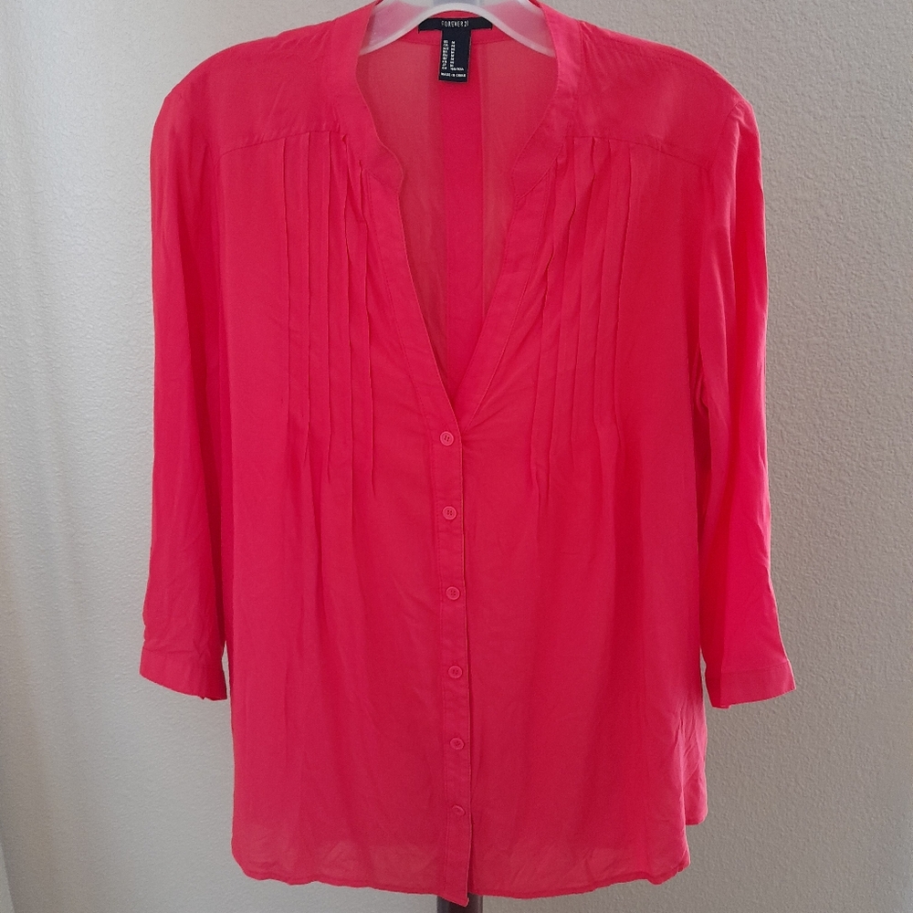 PRICE DROP! Button Down Orange Blouse, Size:M  Forever 21